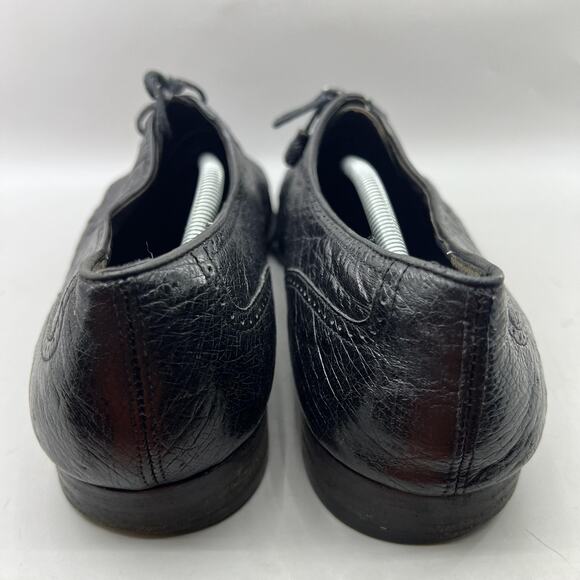 David Eden Ostrich Oxford Men Size 14 Black Cap Toe Brogue Shoes Made In Italy - Picture 4 of 10